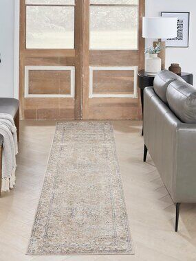 Nourison Home Astra Washable Beige 2' x 6' Area Rug NWT